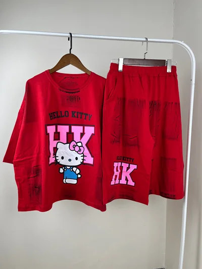 ست تیشرت باکسی و شلوارک helloKitty